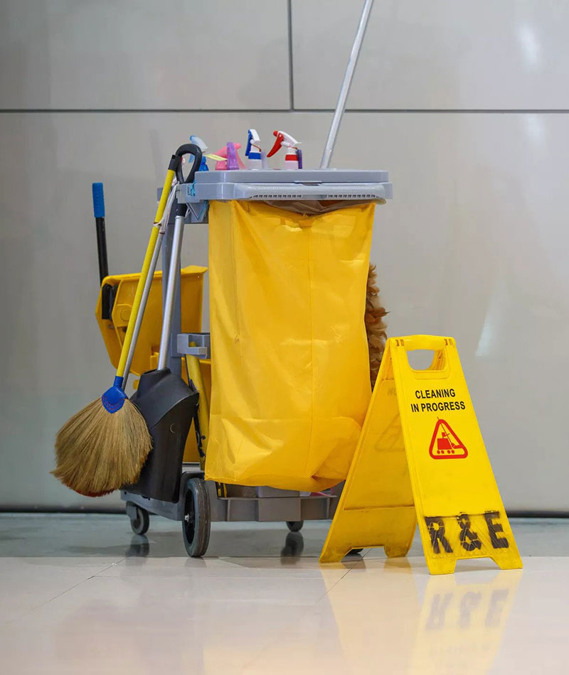 Professional Janitorial Services cleaning cart on wheels