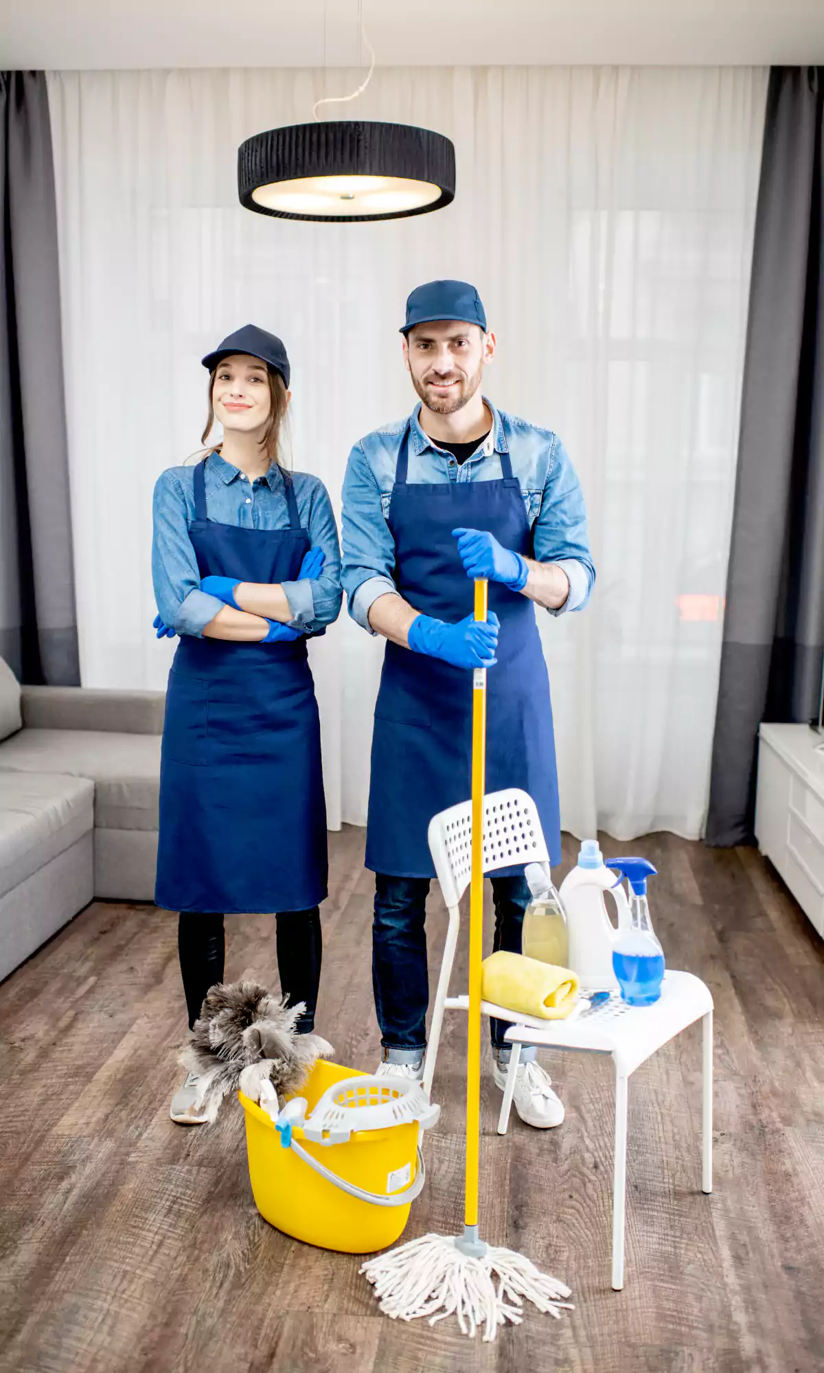 Cleaners cleaning hardwood floors