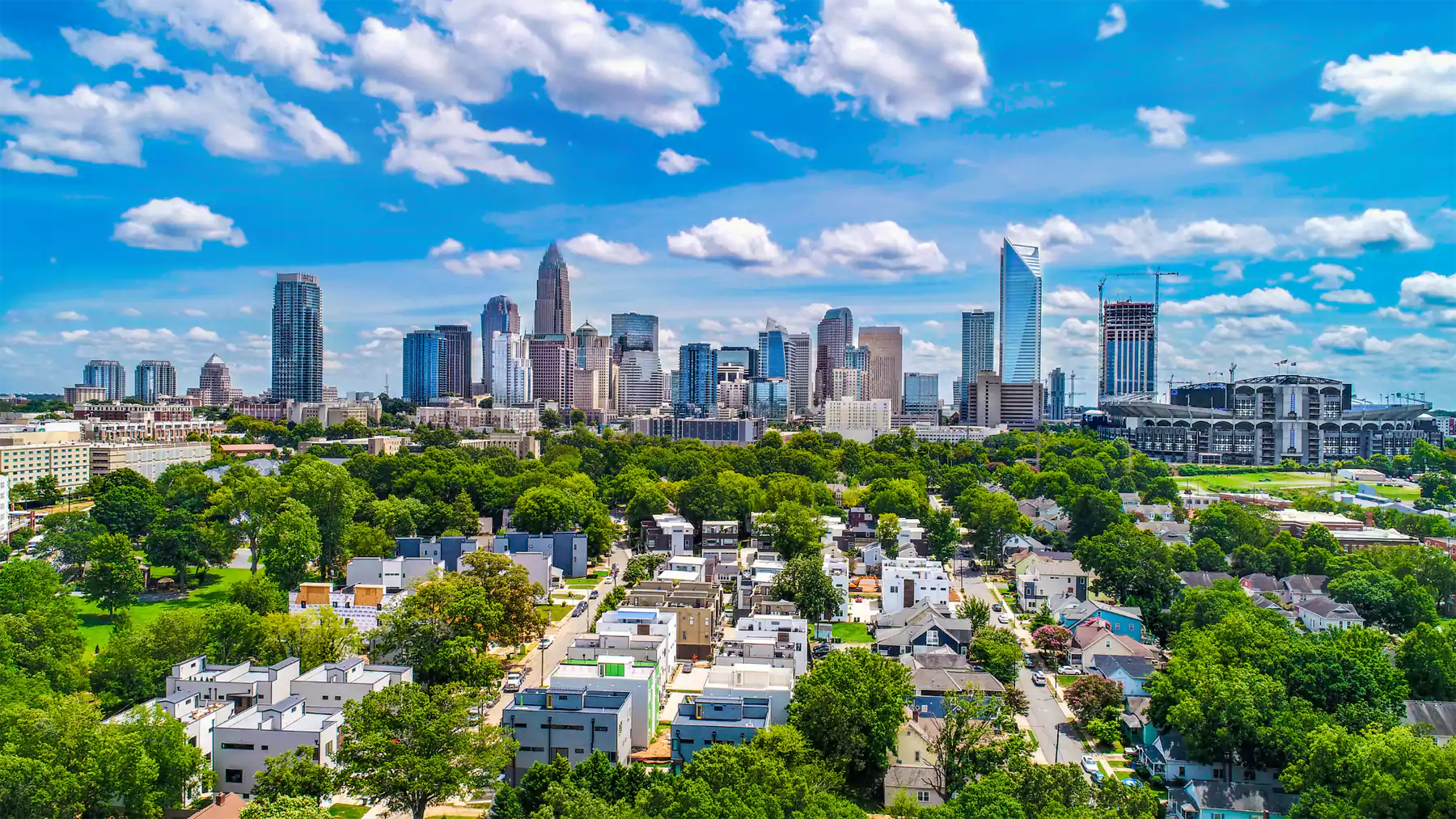 Charlotte, NC skyline shot from drone