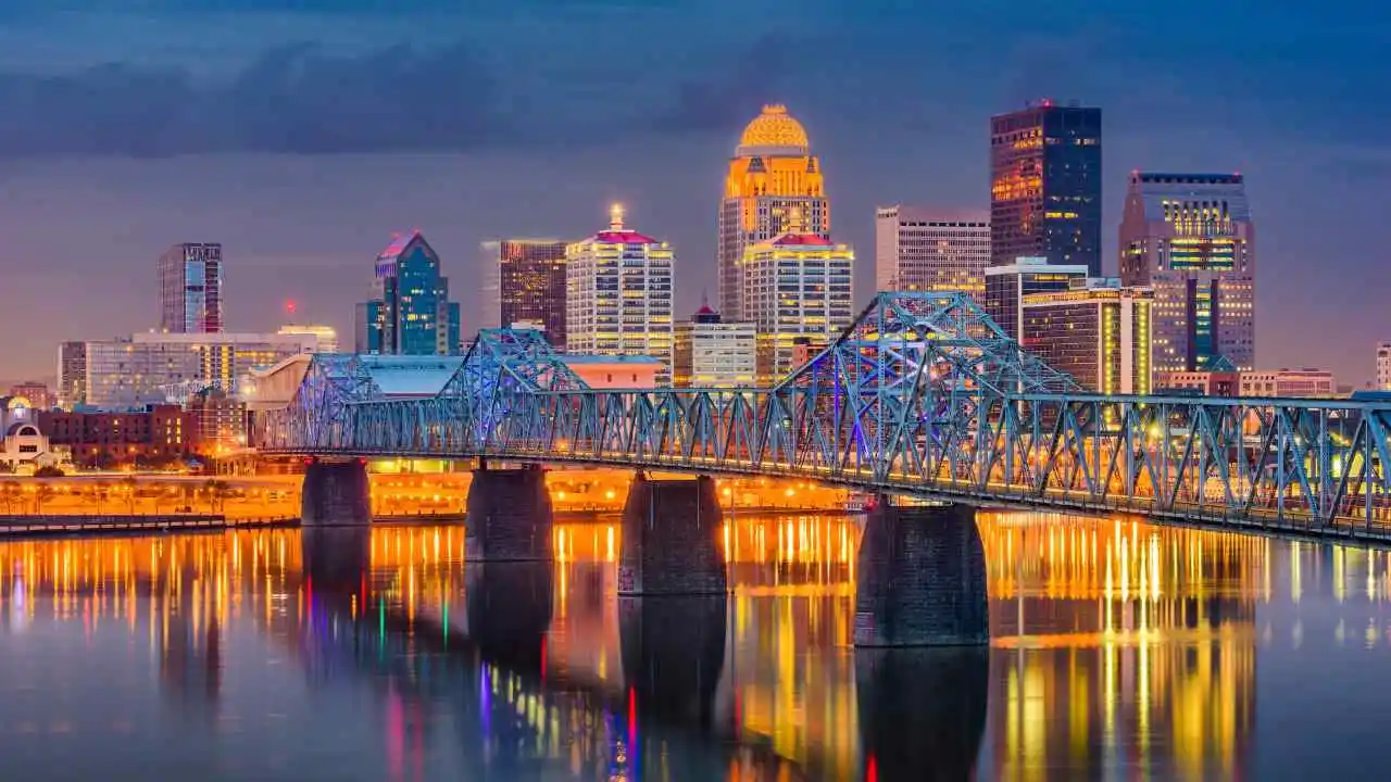 Skyline of Louisville, KY at dusk