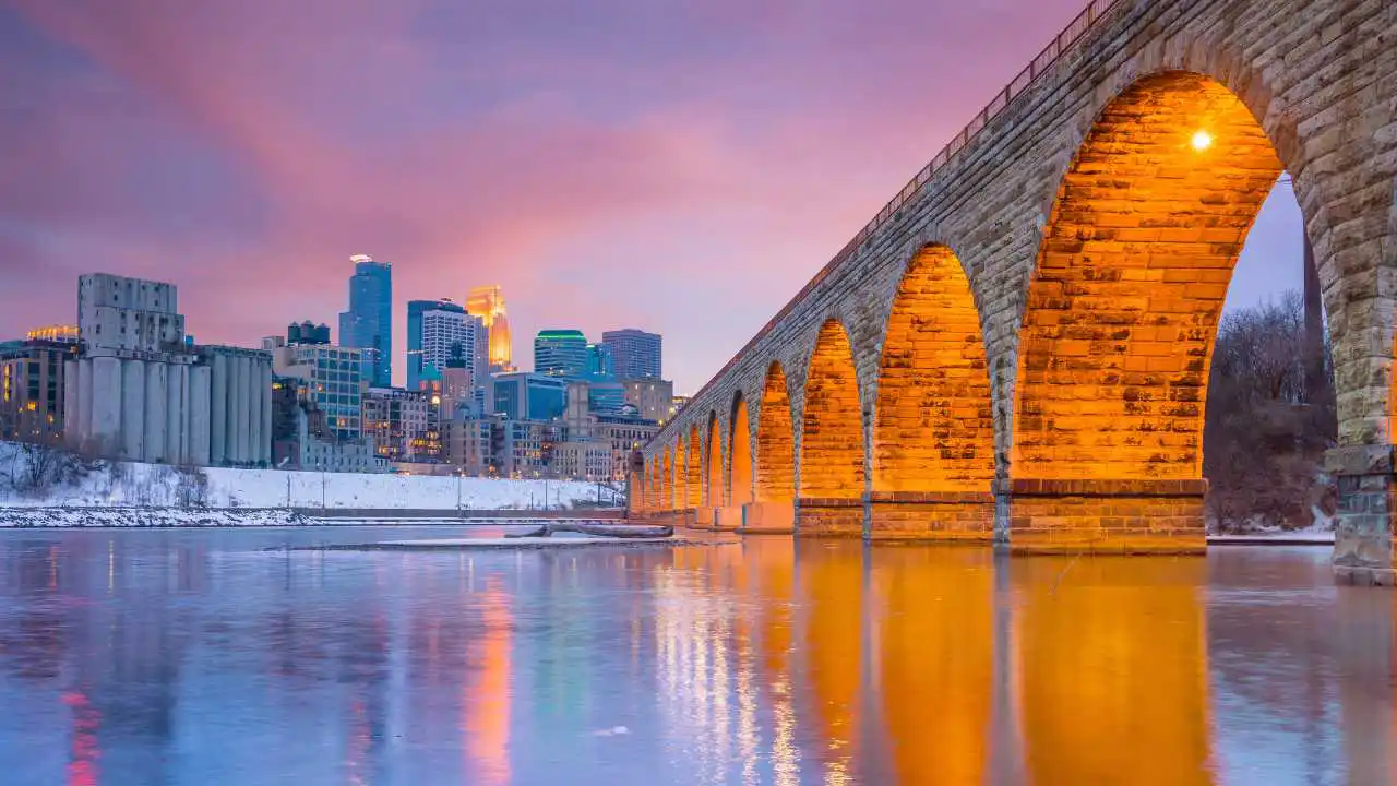 Minneapolis, MN business skyline at dusk