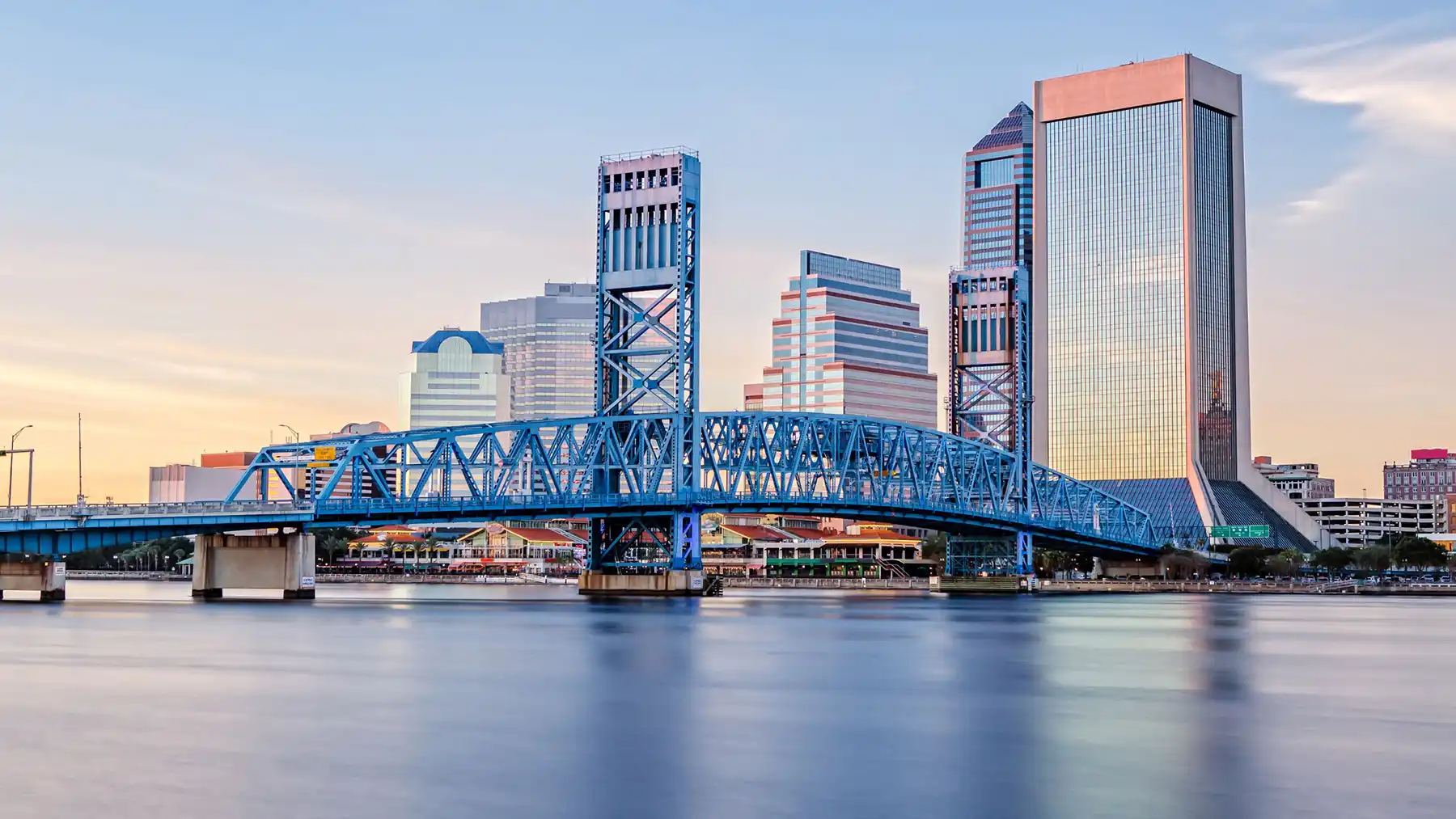 Jacksonville, FL skyline on the river during sunrise