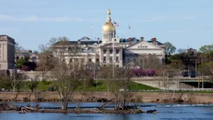 Trenton, NJ skyline and capital building during the day