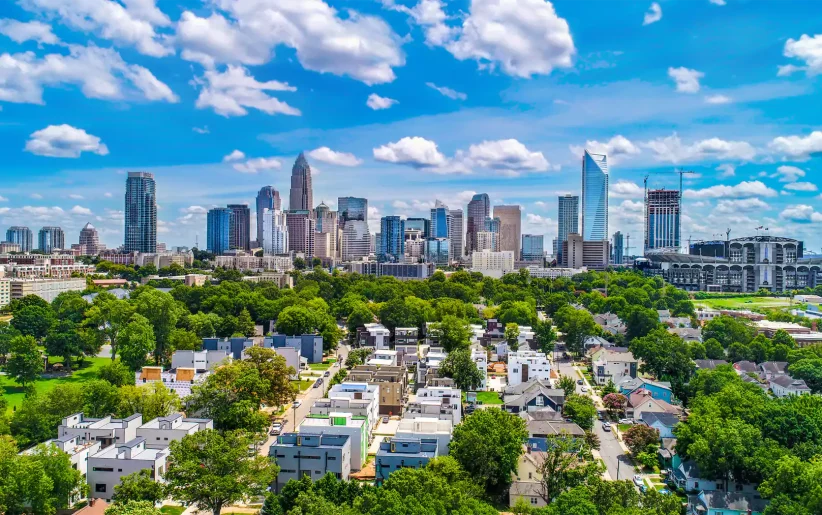 Charlotte, NC skyline shot from drone